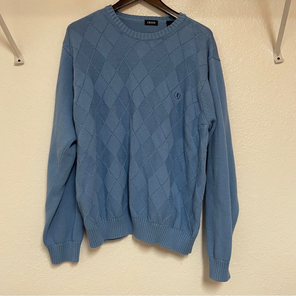 mens izod sweater size XXL 2X blue argyle diamond crew neck pullover cotton